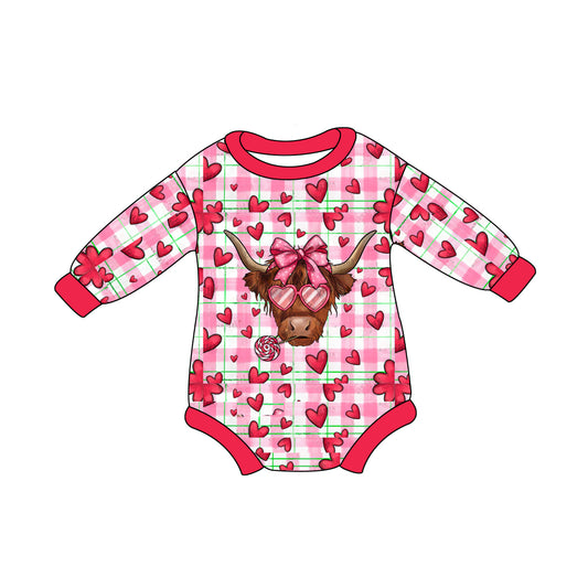 Baby Girl Infant Long Sleeves Valentine Hearts Cow Plaid Bubble Romper Moq 5