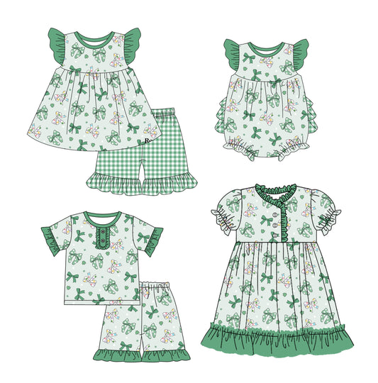 Baby Girl Short Sleeves St Patrick Bows Sibling Romper Dress Set ( Moq 5 Each Design ) 12.10