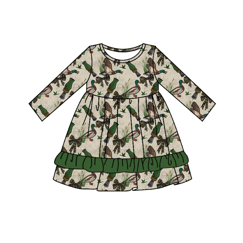 Baby Girl Long Sleeves Ducks Camo Bows Hunting Dress