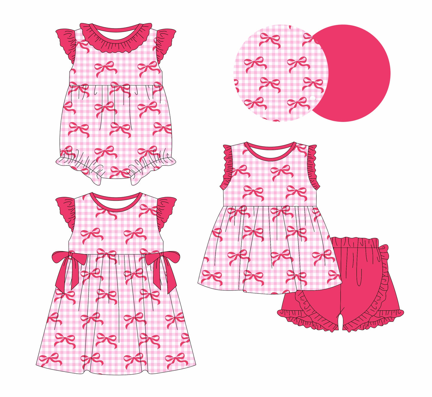 Baby Girl Checked Bows Sibling Dress Romper Set ( Moq 5 Each Style ) 1.4