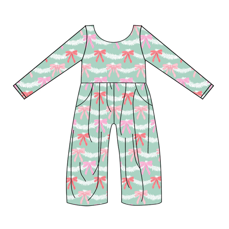 Baby Girl Long Sleeves Bows Pocket Jumpsuit