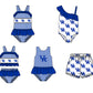 ( Moq 5 Each Style ) Baby Boys Girls Blue Stripes Sibling Team Sets Swimsuits Football Clothes
