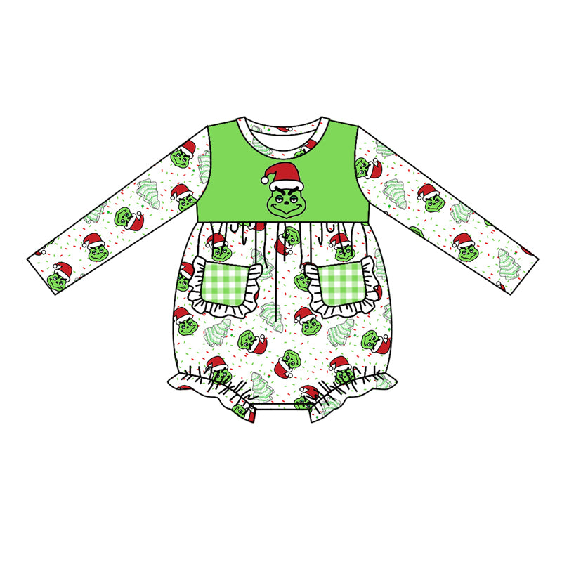 Baby Girl Infant Green Face Cakes Christmas Bubble Romper