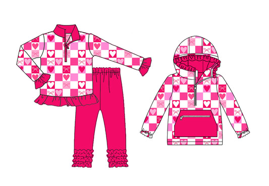 ( Moq 5 Each Style ) Girls Toddler Long Sleeves Hears Bows Sibling Valentine's Day Shirt Set