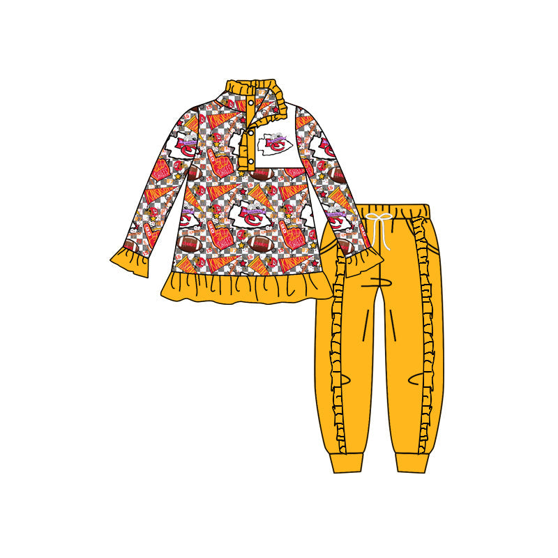 Baby Girl Long Sleeves KC Shirt Yellow Pants Fall Clothes Team Set