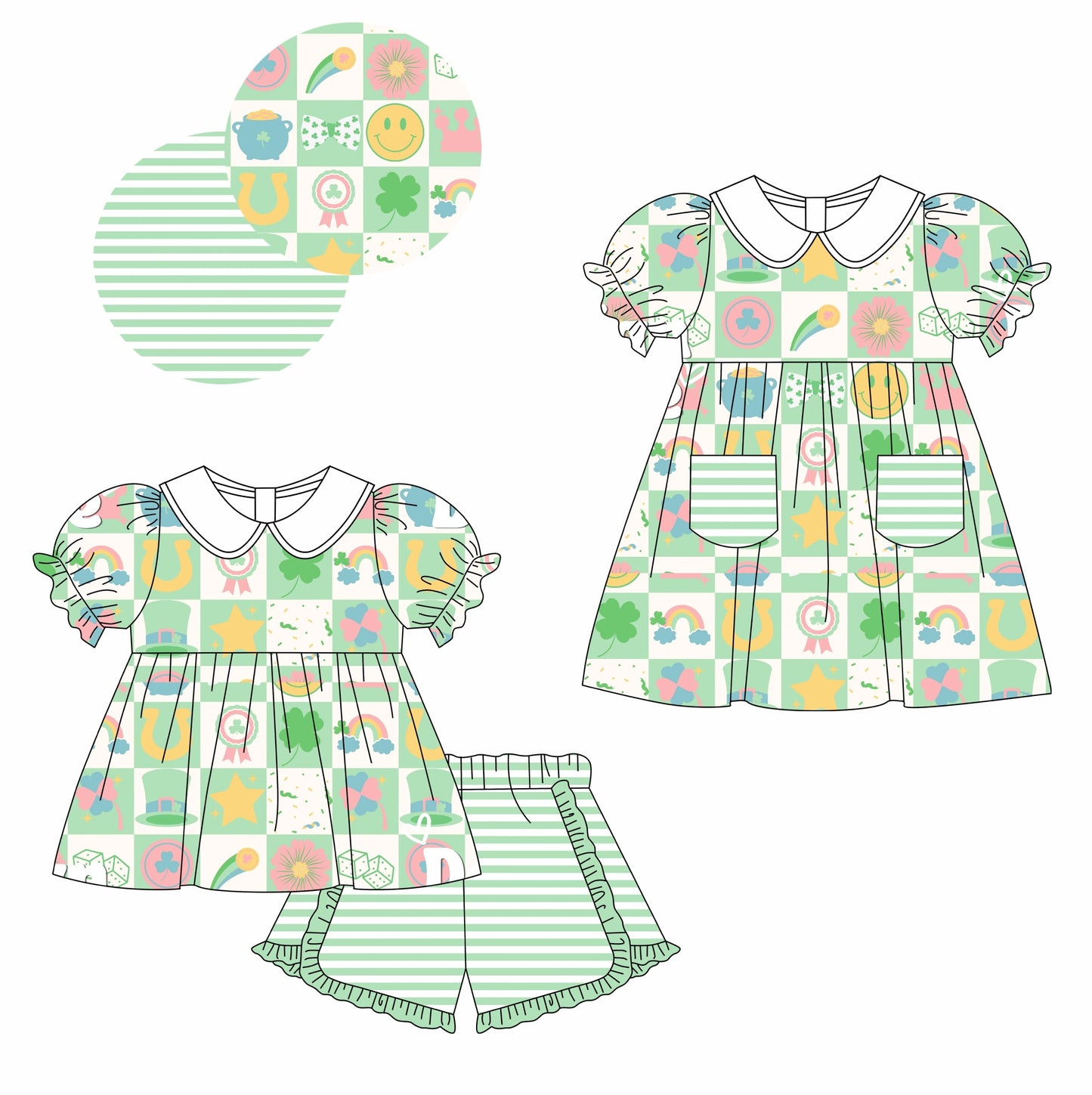 Baby Girl St. Patrick's Day Smile Flower Sibling Matching Romper Dress Clothes Set Moq 5 Each Design