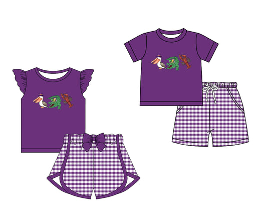 Baby Boy Girl Short Sleeves Mardi Gras Animals Sibling Set ( Moq 5 Each Design ) 12.13