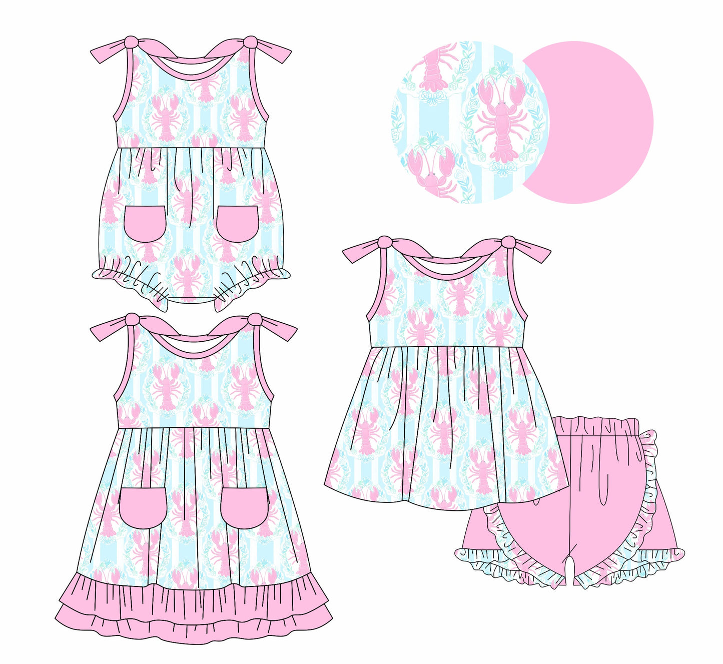 Baby Girl Crawfish Sibling Romper Dress Set ( Moq 5 Each Style ) 1.7