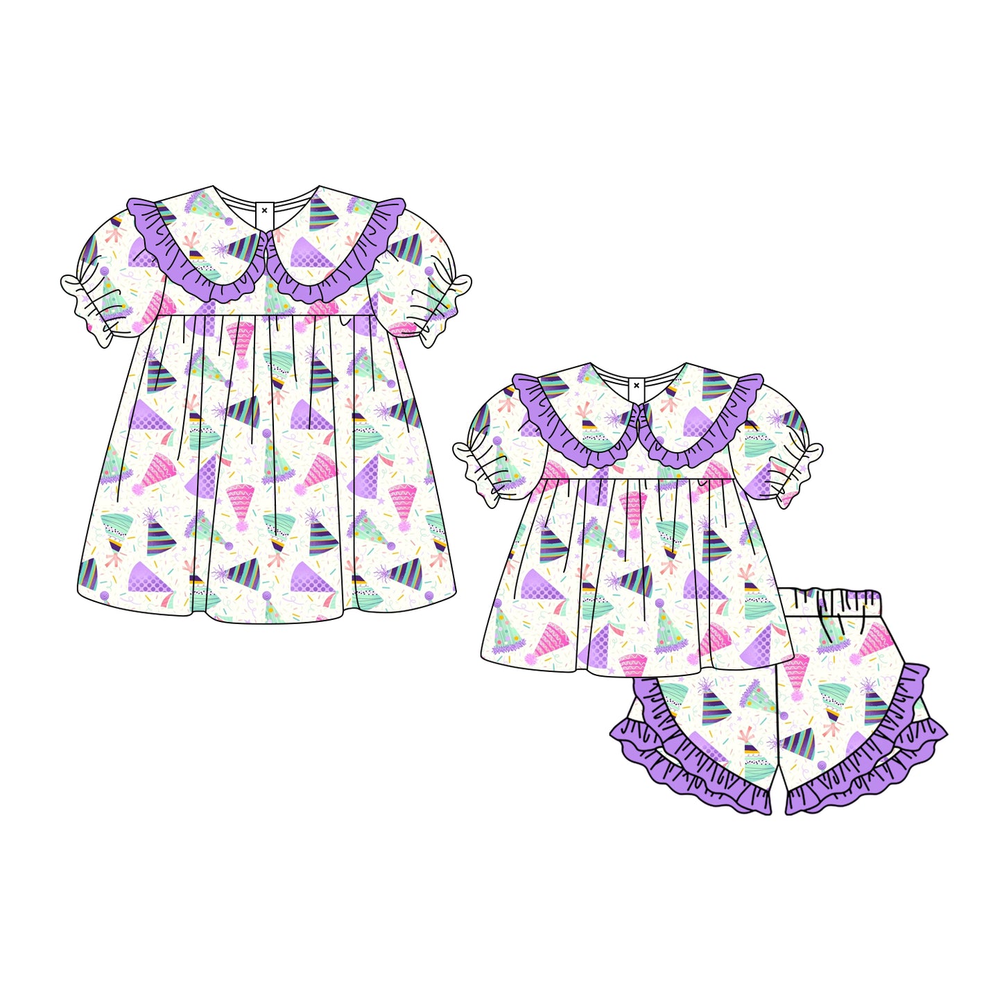 ( Moq 5 Each Style ) Baby Girls Kids Short Sleeves Birthday Sibling Dress Set