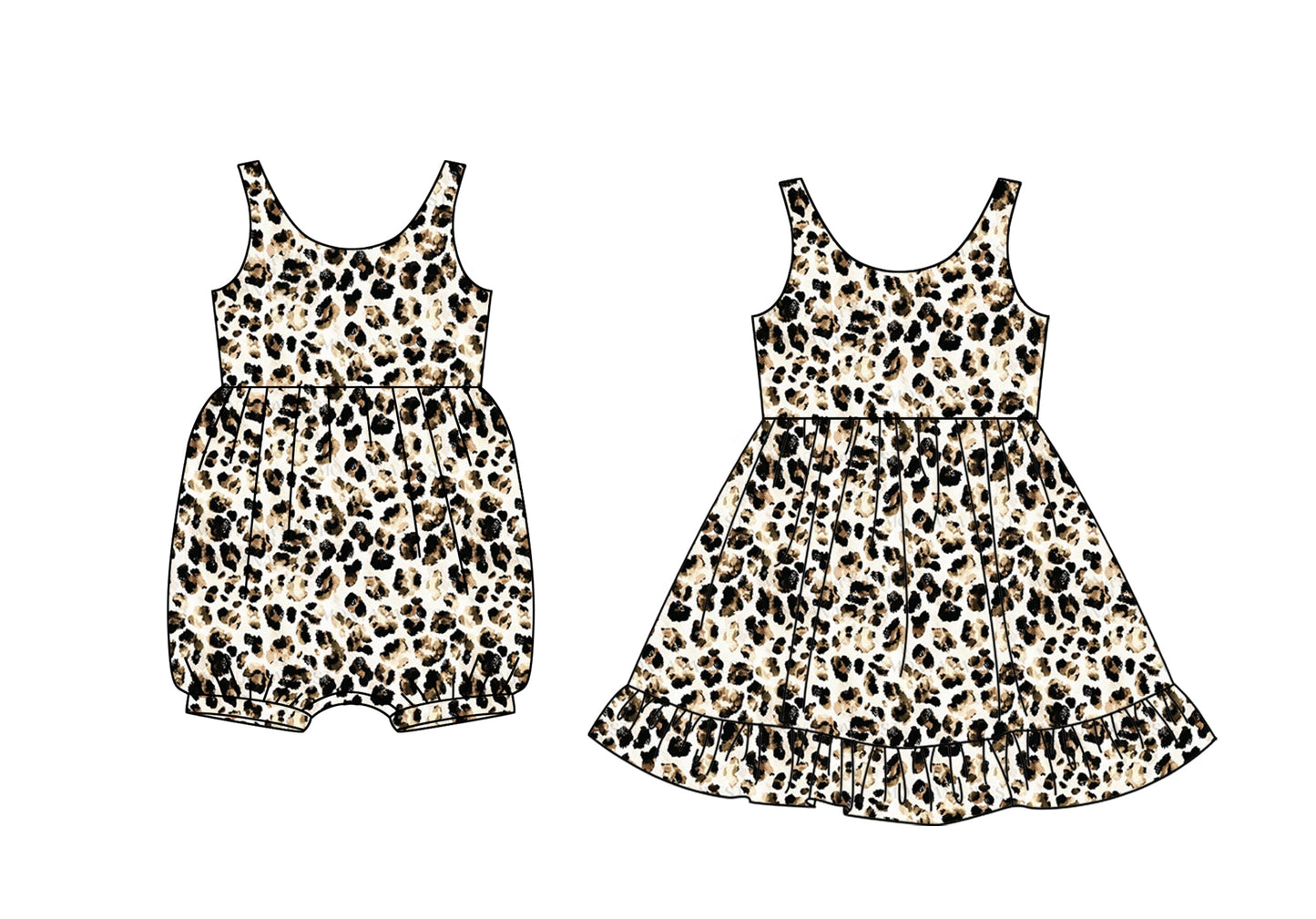 Baby Girl Sleeveless Leopard Sibling Jumpsuit Dress ( Moq 5 Each Style ) 2.19