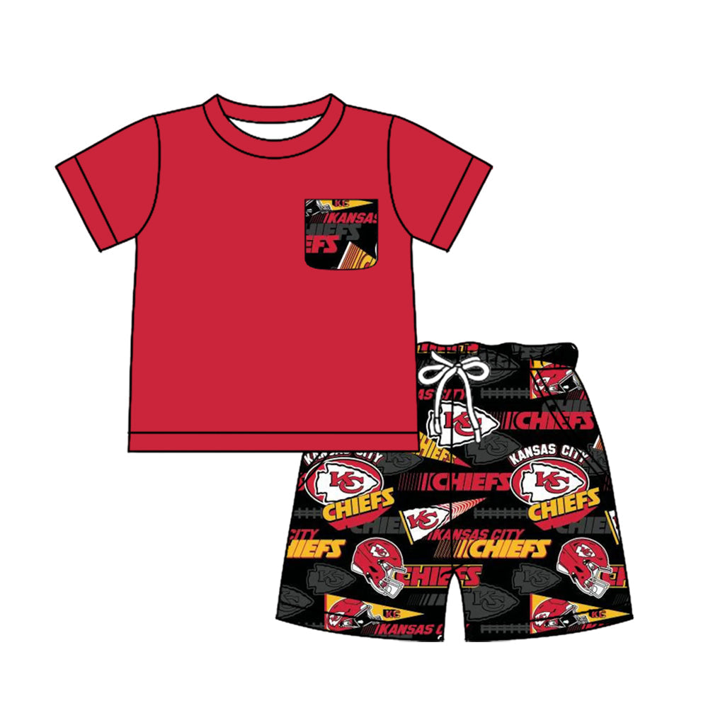 Baby Boy Short Sleeves Team Pocket Shirt Bow Shorts Set Moq 5