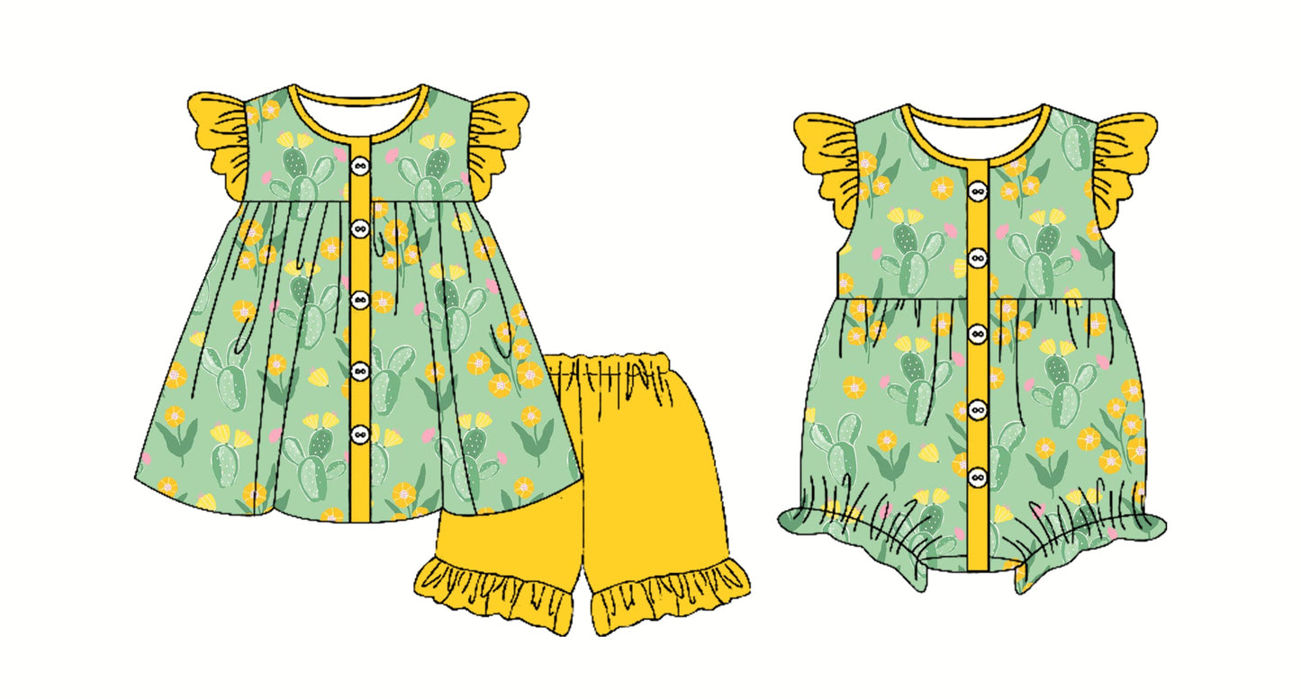 Baby Girl Western Cactus Flower Sibling Dress Set ( Moq 5 Each Style ) 3.1