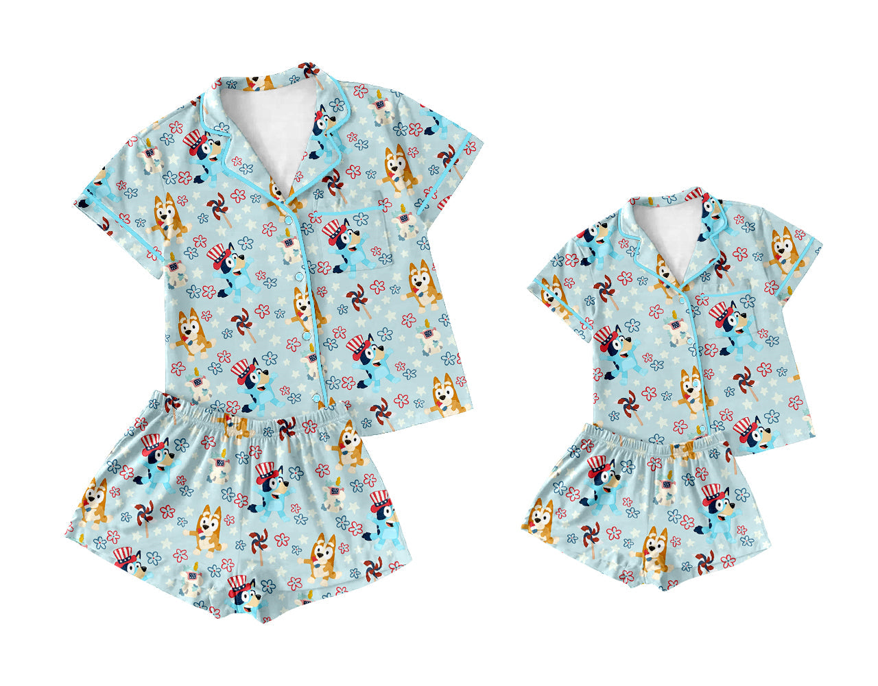 Baby Girl Adult Women July 4th Dogs Flower Sibling Pajamas Set ( Moq 5 Each Style ) 3.14
