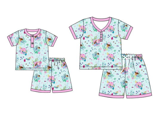 ( Moq 5 Each Style ) Baby Girl Adult Women Princess Flower Buttons Shorts Sibling Mommy And Me Family Pajamas Set 4.19