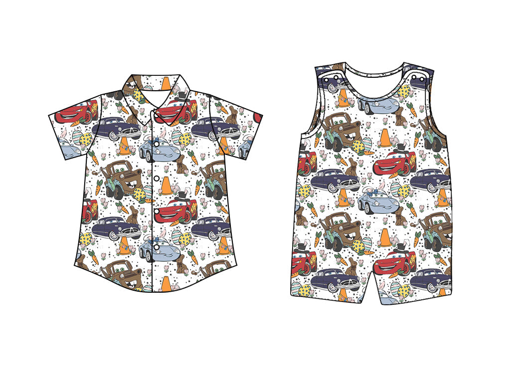 Baby Boy Easter Cross Carrot Eggs Cars Sibling Romper Shirt ( Moq 5 Each Style ) 12.27