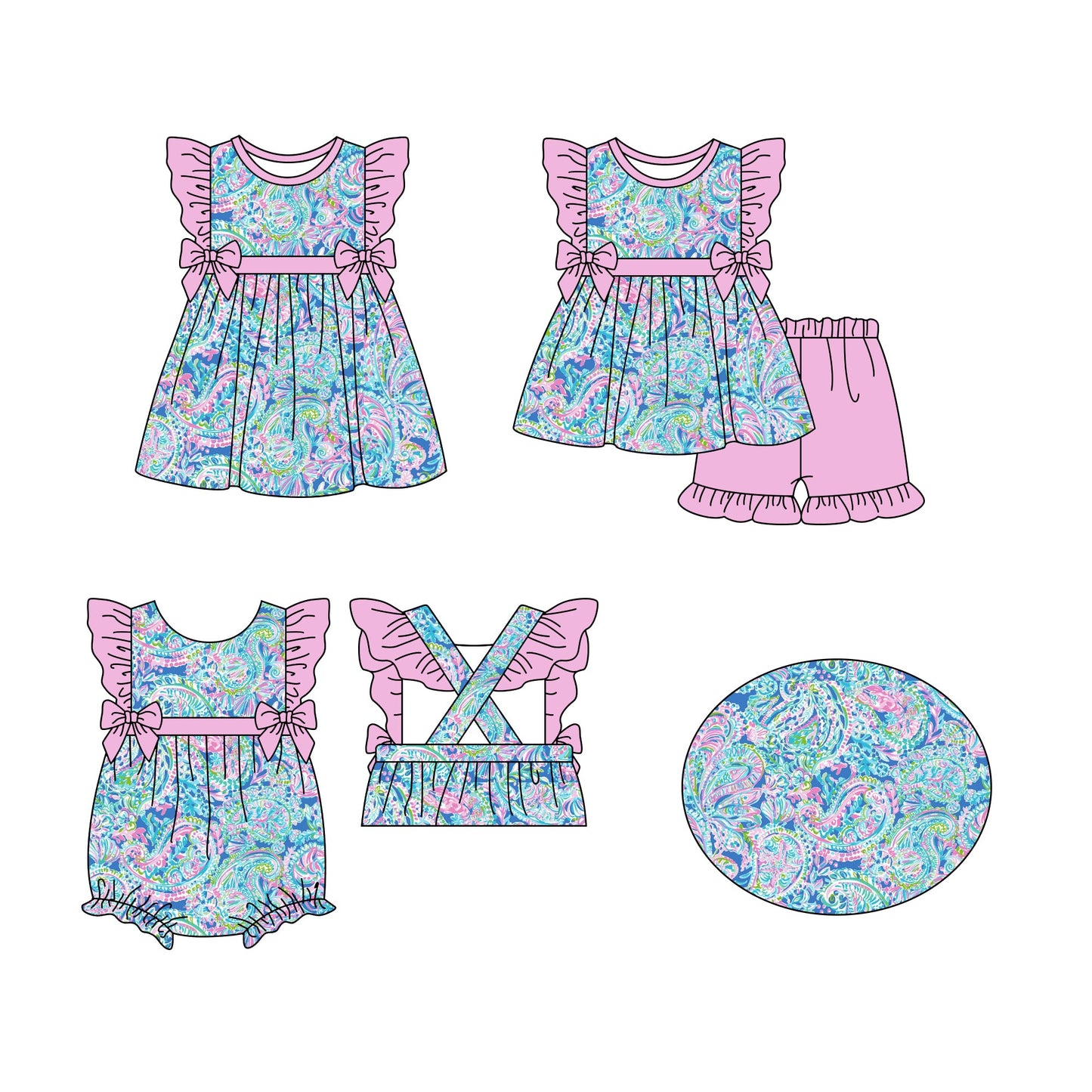 Baby Girl Short Sleeves Floral Sibling Dress Romper Set ( Moq 5 Each Style ) 12.11