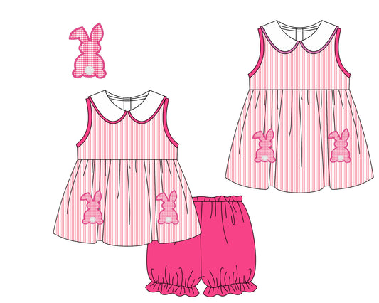 Baby Girl Easter Rabbits Sibling Sleeveless Dress Clothes Set ( Moq 5 Each Design )11.21