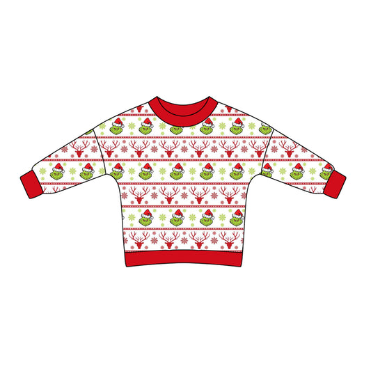 Baby Kids Long Sleeves Green Face Deer Christmas Shirt