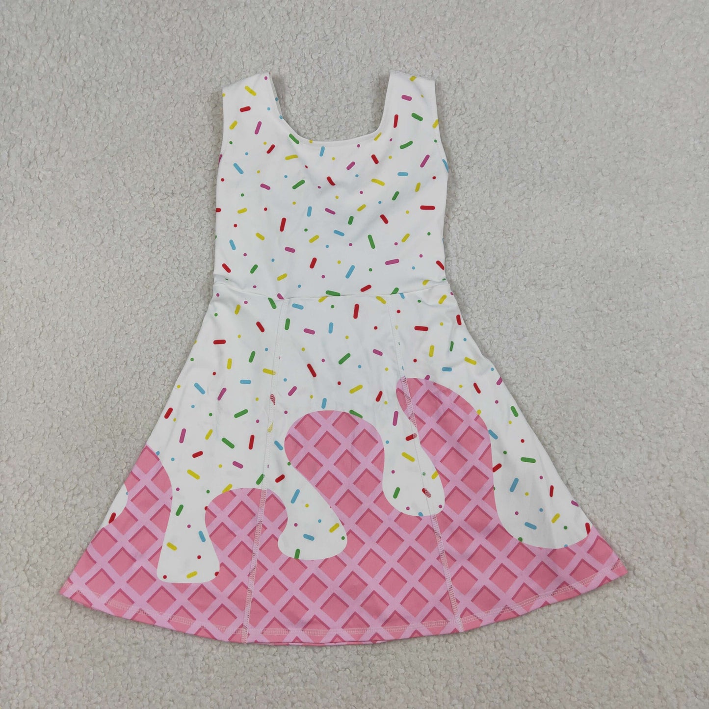 Baby Girls Kids Sleeveless Sprinkles Pink Drips Yoga Knee Length Yoga Dress RTS