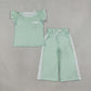 Baby Girl Kids Short Sleeves Pocket Shirt Dots Pants Green Set Clothes RTS