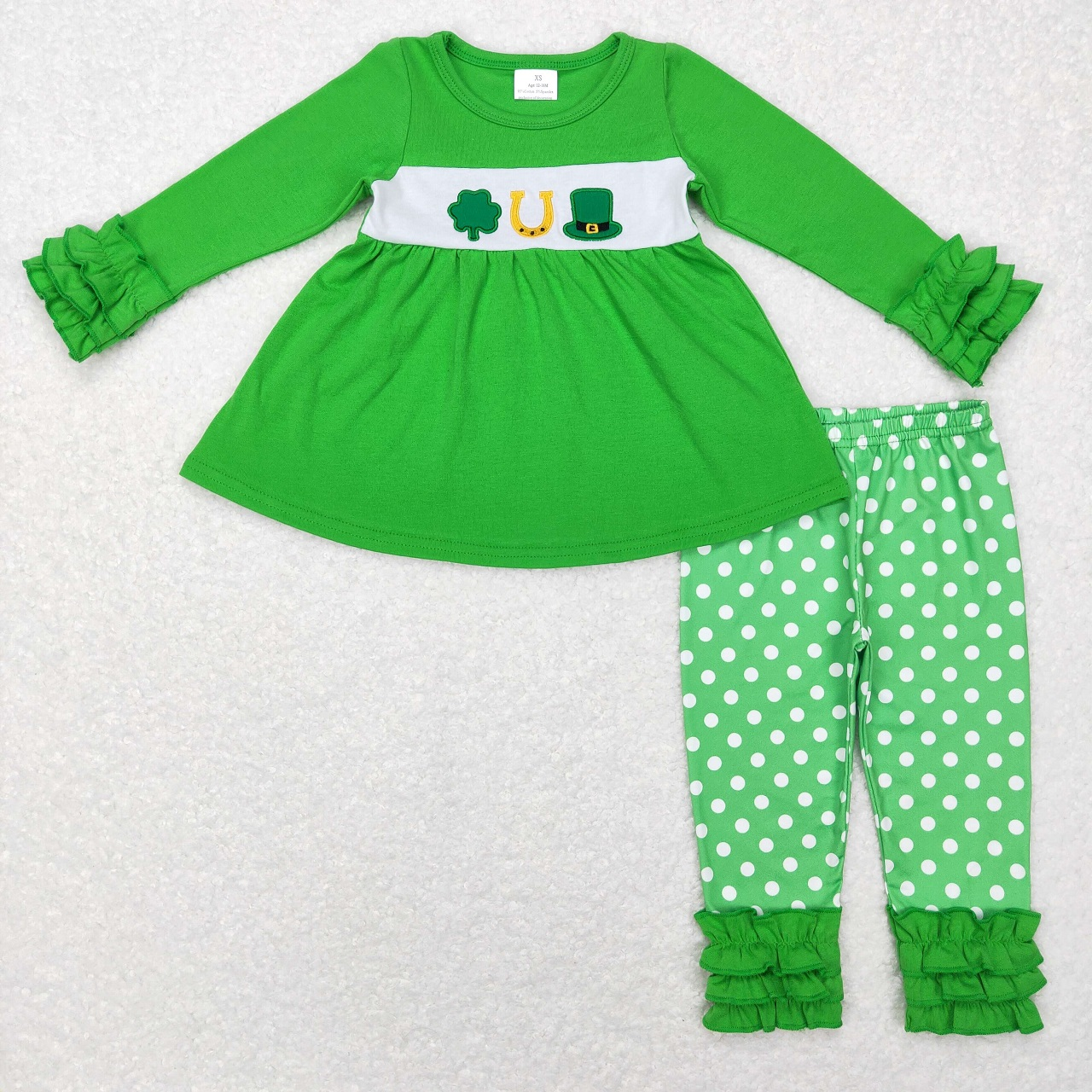 Baby Boy Girl Long Sleeves St Patrick Day Embroidery Sibling Green Set