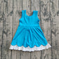 Preorder Baby Girl Sleeveless Yoga Active Lace Ruffle Blue Knee Length Dress（ No moq ）