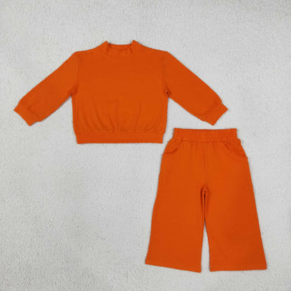 Sibling Baby Girls Adult Women Long Sleeves Orange Shirts Pockets Cotton Pants Mock Neck Sets RTS