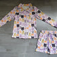 Adult Women Halloween Bows Buttons Tops Pockets Shorts Pajamas Purple Set RTS
