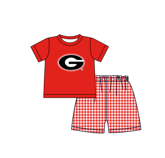 ( Moq 5 ) Baby Boys Toddler Short Sleeves G Shirt Red Plaid Shorts Team Summer Set