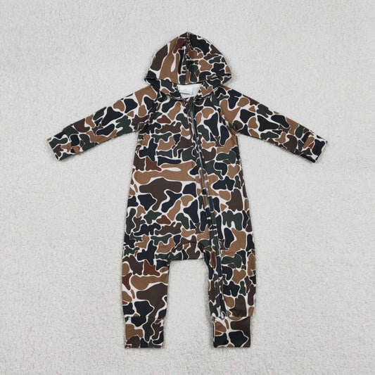 Baby Boys Long Sleeves Brown Green Camo Zipper Hoodie Southern Romper RTS