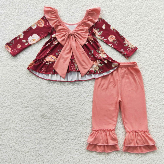 GLP0532 Baby Girl Floral Long Sleeves Ruffle Pants Flower Outfit