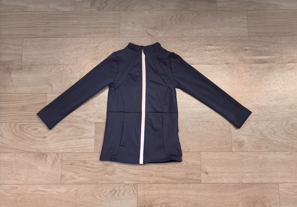 ( No moq ) Preorder Baby Girl Navy Long Sleeves Pockets Yoga Sports Zipper Jacket Tops