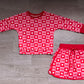 ( No moq ) Preorder Baby Girls Kids Long Sleeves Hearts Checked Shirt Skirt Shorts Valentine Set
