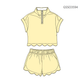 ( Moq 5 ) Preorder Baby Girls Kids Short Sleeves Zipper Shirt Scallop Shorts Set Yellow Clothes