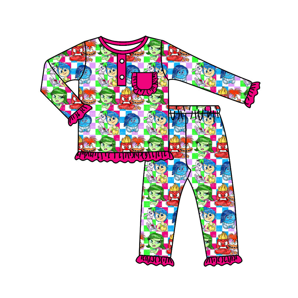 Baby Girl Long Sleeves Checkered Cartoon Shirt Pants Pajamas Set