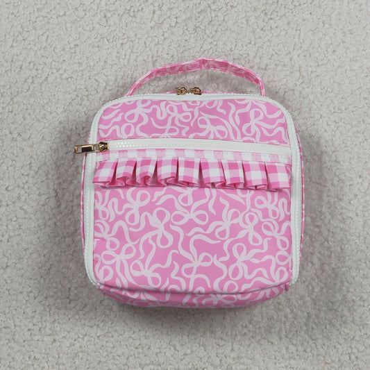 Baby Girl Kids Pink Bows Ruffle Lunch Box Picnic Thermal Bag RTS