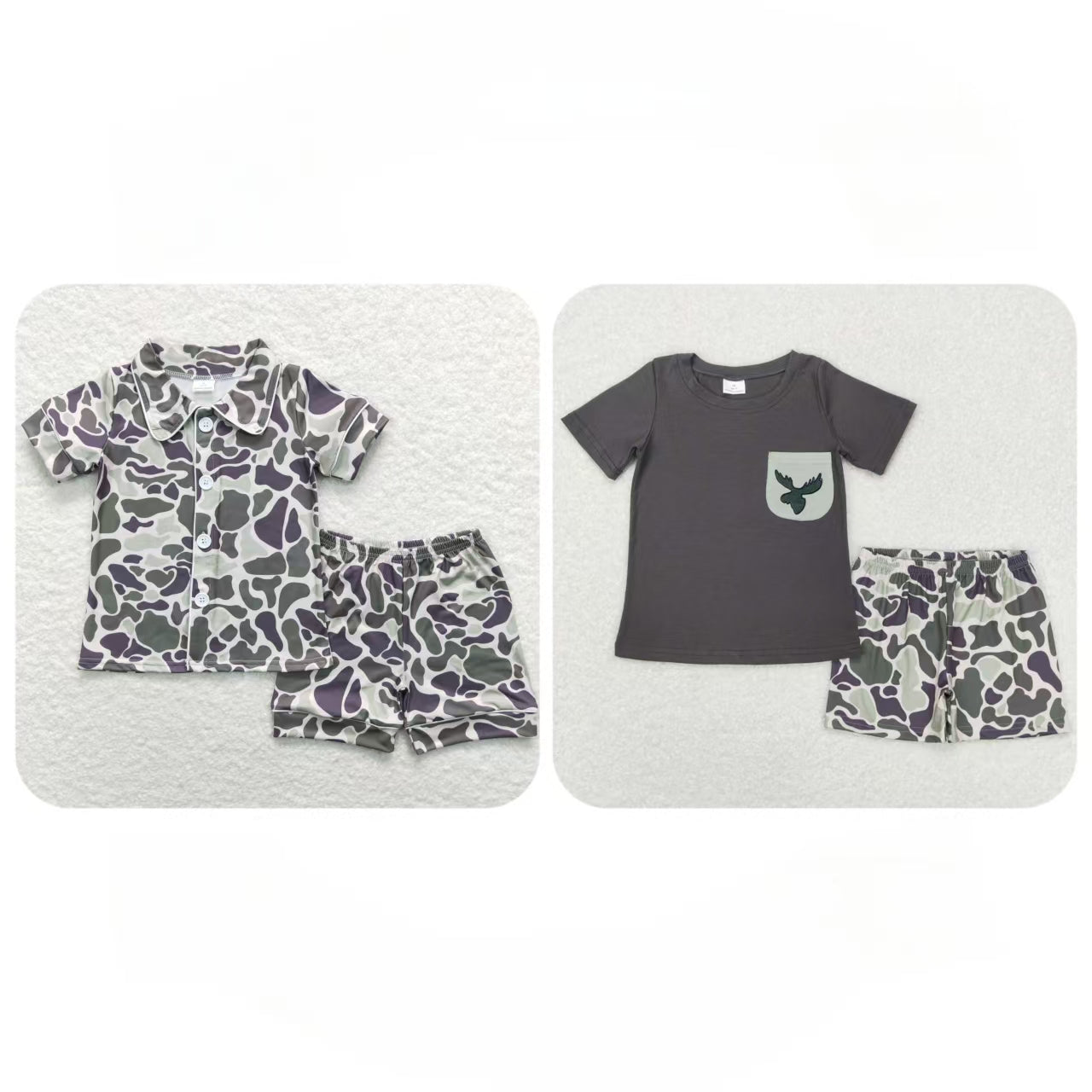 Baby Boy Short Sleeves Camo Ducks Sibling Set Summer Clothes RTS
