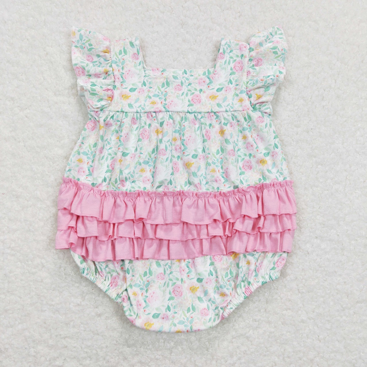 SR0805 Baby Girl Short Sleeves Floral Ruffle Romper