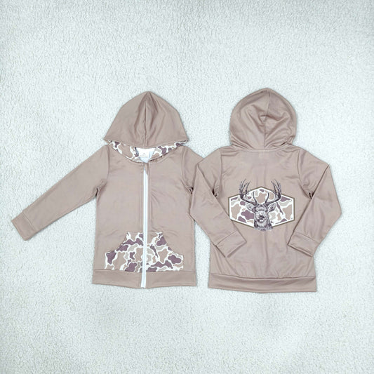 Baby Boy Long Sleeves Deer Camo Fall Hoodie Zipper Pockets Tops RTS