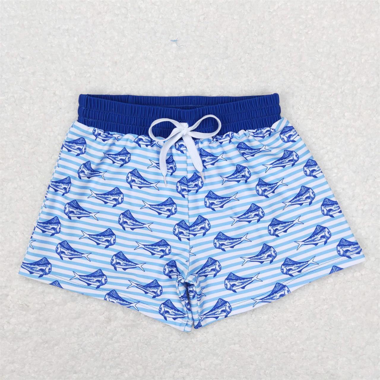 S0172 Baby Boy Fish Blue Stripes Swim Trunks Shorts