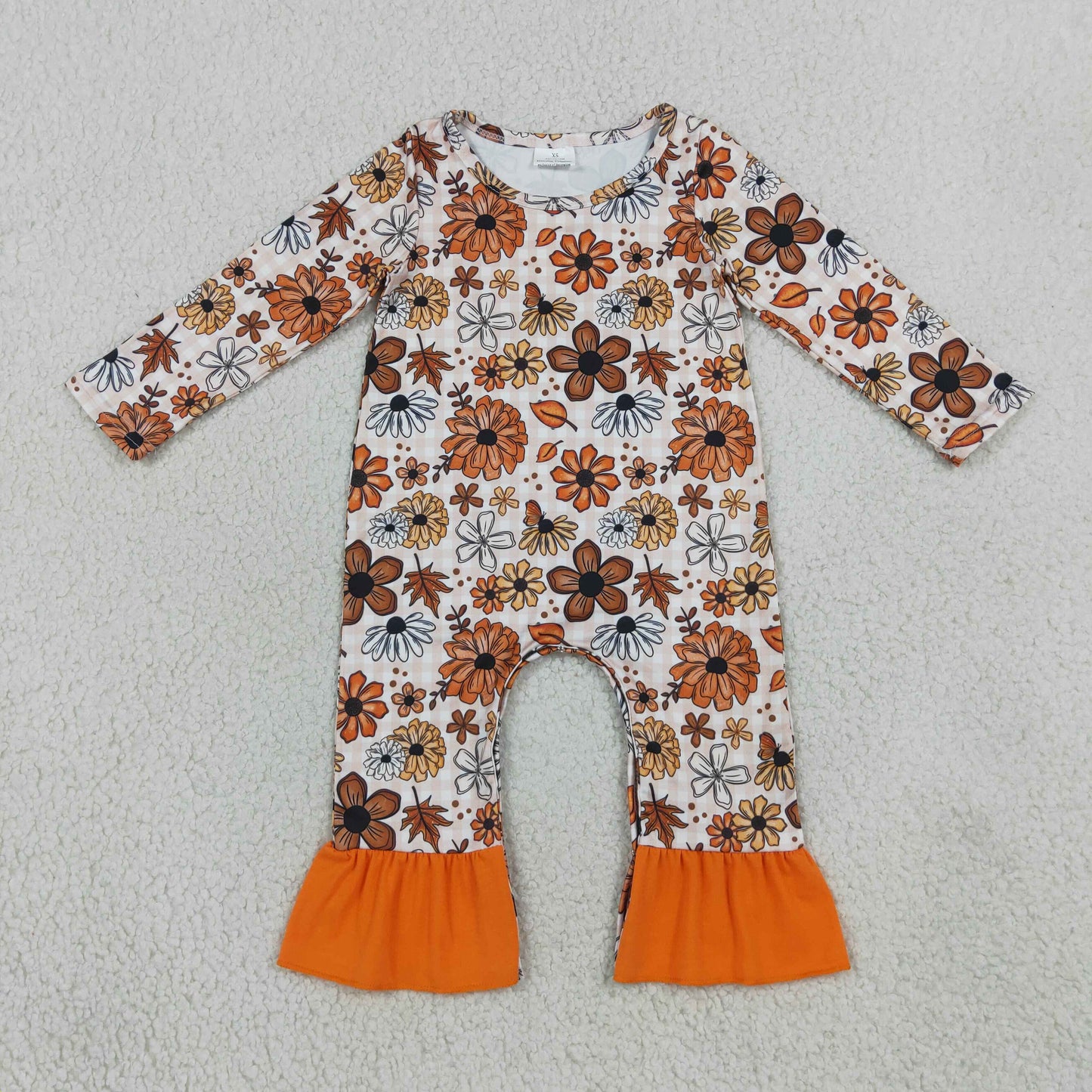 Baby Girls Infant Long Sleeves Flower Plaid Fall Ruffle Romper RTS