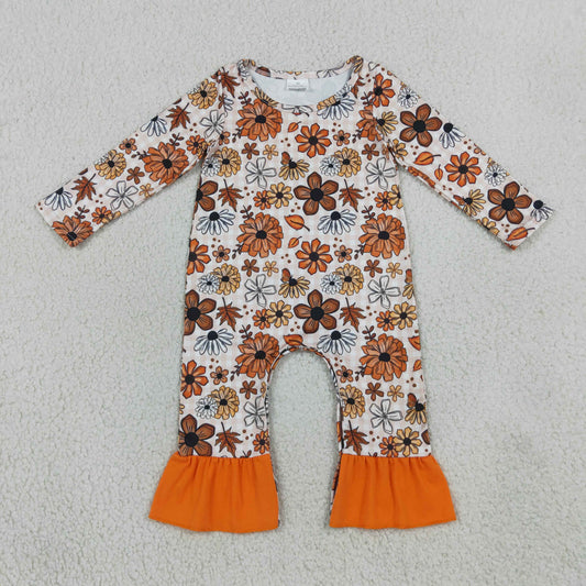 Baby Girls Infant Long Sleeves Flower Plaid Fall Ruffle Romper RTS