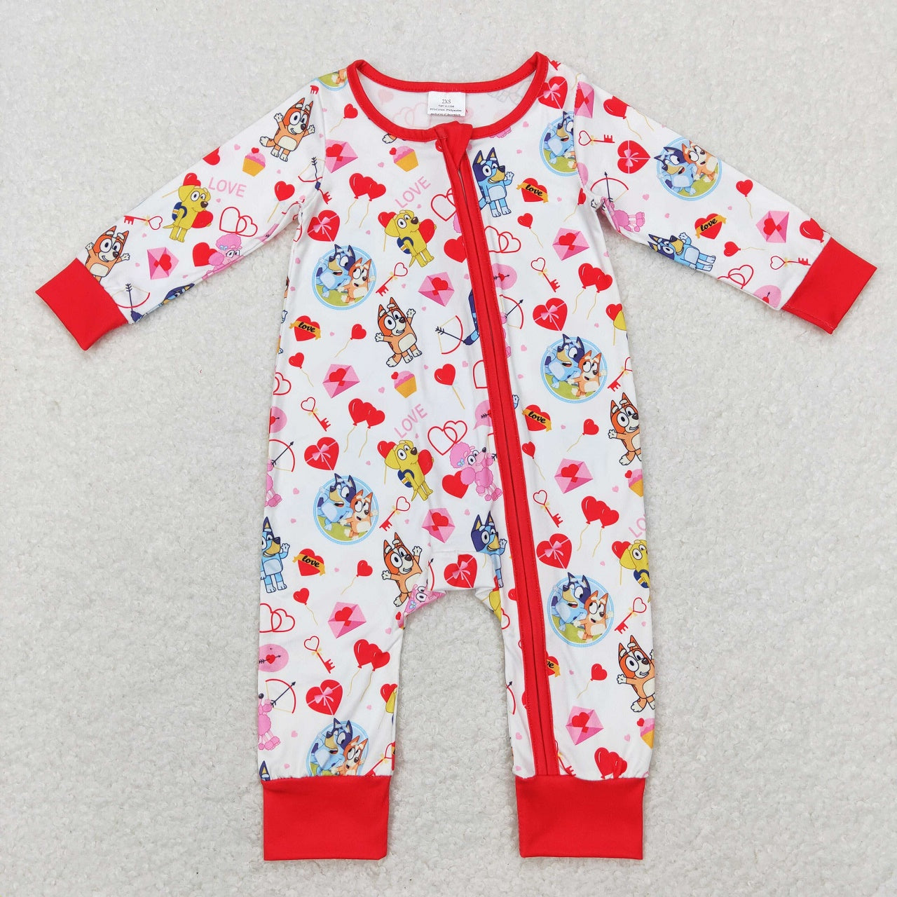 LR0908 Valentine's Day Baby Boy Long Sleeves Dogs Hearts Zipper One Piece Romper