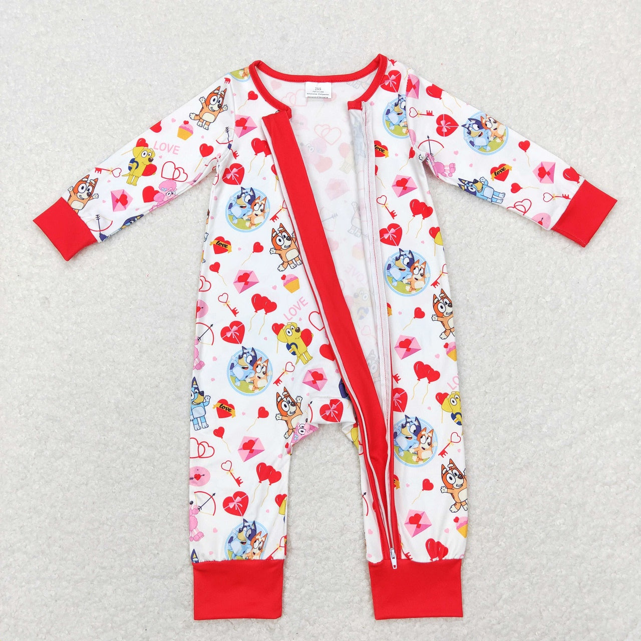 LR0908 Valentine's Day Baby Boy Long Sleeves Dogs Hearts Zipper One Piece Romper