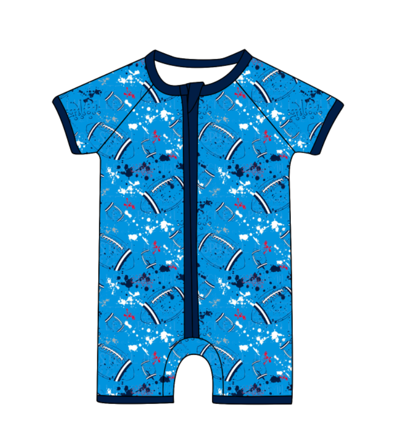 ( Moq 5 Each Style ) Baby Boys Girls Kids Football Sibling Shorts Romper Bows Dresses Set Team Blue Clothes