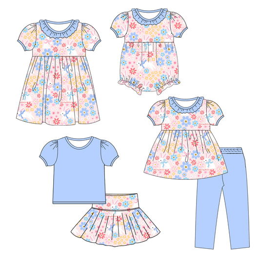 ( Moq 5 Each Style ) Baby Girl Toddler Flower Rabbits Easter Sibling Romper Dress Set