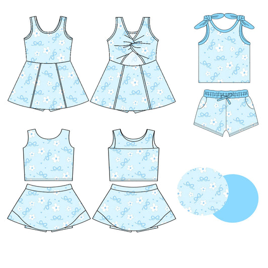 ( Moq 5 Each Style ) Baby Girl Sleeveless Blue Bows Flower Sibling Dress Set 3.22