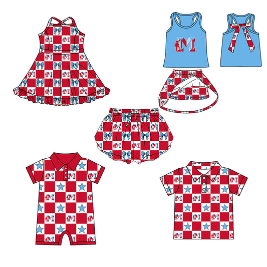 ( Moq 5 Each Style ) Baby Boys Girls Toddler Bows Team Sibling Shorts Dress Shirt Set Summer Clothes