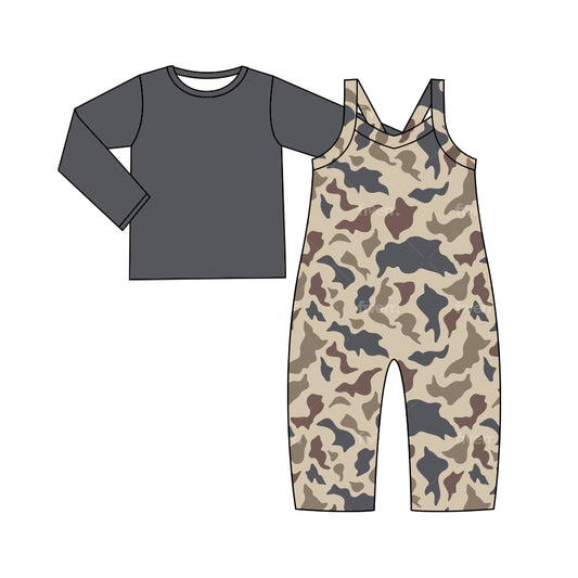 Baby Girl Toddler Long Sleeves Dark Grey Shirt Camo Jumpsuit Set