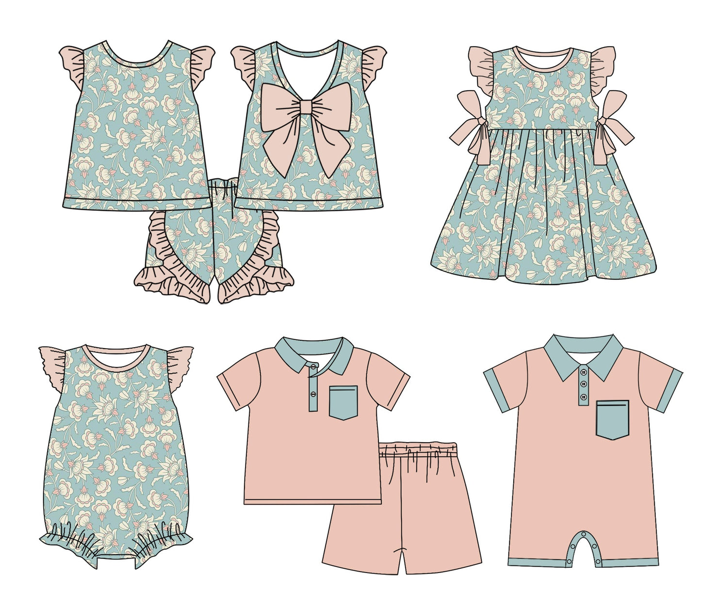 Baby Boy Girl Flower Sibling Romper Dress Set ( Moq 5 Each Style ) 1.23